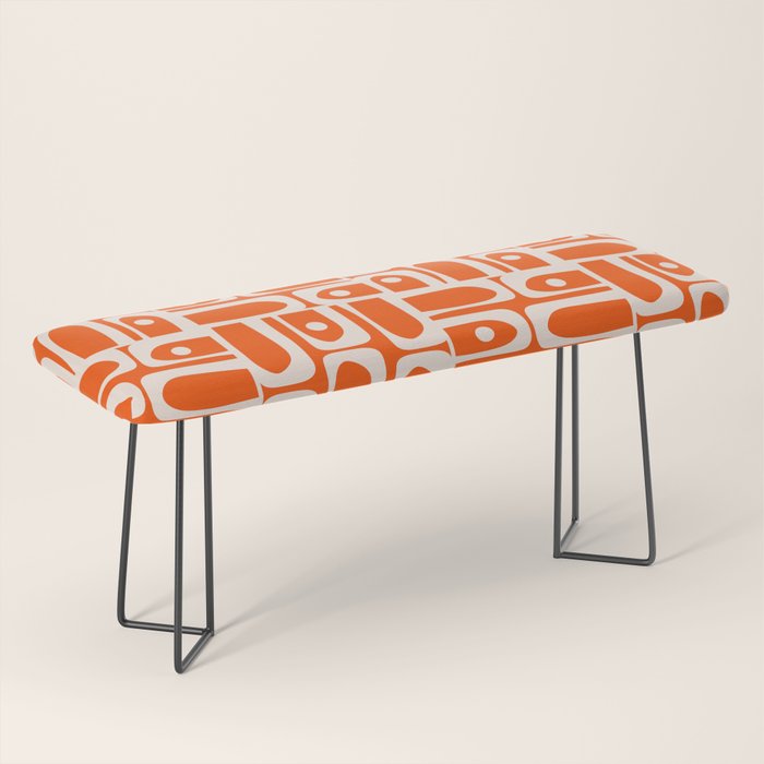 Mid Century Modern Piquet Abstract Multi Pattern in 70s Tangerine Orange and Cream Beige Bench Gallery Image 1