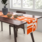 Mid Century Modern Piquet Abstract Multi Pattern in 70s Tangerine Orange and Cream Beige Table Runner Gallery Image 2