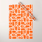 Mid Century Modern Piquet Abstract Multi Pattern in 70s Tangerine Orange and Cream Beige Wrapping Paper Gallery Image 1