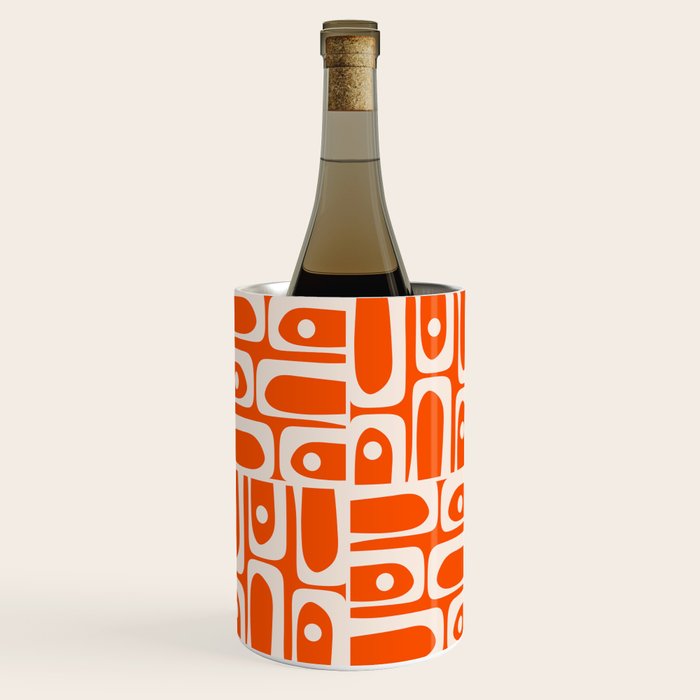 Mid Century Modern Piquet Abstract Multi Pattern in 70s Tangerine Orange and Cream Beige Wine Chiller Gallery Image 1