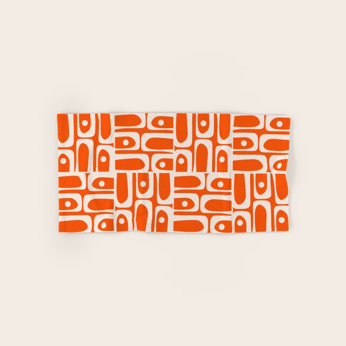 Mid Century Modern Piquet Abstract Multi Pattern in 70s Tangerine Orange and Cream Beige Bath Towel Gallery Image 1