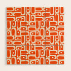 Mid Century Modern Piquet Abstract Multi Pattern in 70s Tangerine Orange and Cream Beige Wood Wall Art Gallery Image 1