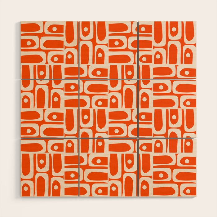 Mid Century Modern Piquet Abstract Multi Pattern in 70s Tangerine Orange and Cream Beige Wood Wall Art Gallery Image 1