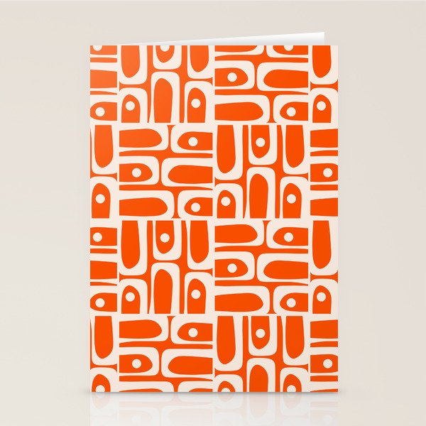 Mid Century Modern Piquet Abstract Multi Pattern in 70s Tangerine Orange and Cream Beige Stationery Card Gallery Image 2