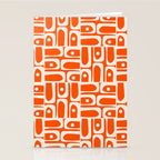 Mid Century Modern Piquet Abstract Multi Pattern in 70s Tangerine Orange and Cream Beige Stationery Card Gallery Image 2