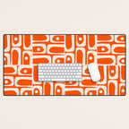 Mid Century Modern Piquet Abstract Multi Pattern in 70s Tangerine Orange and Cream Beige Desk Mat Gallery Image 1