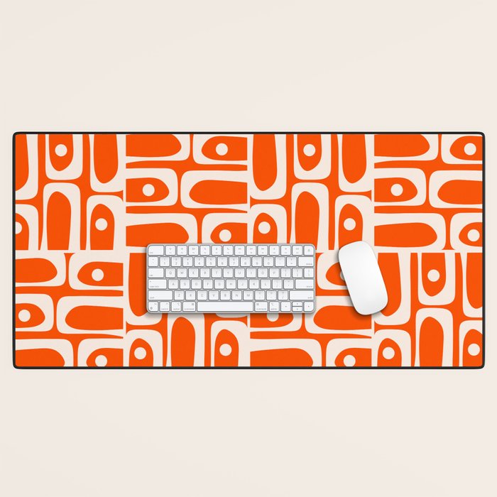Mid Century Modern Piquet Abstract Multi Pattern in 70s Tangerine Orange and Cream Beige Desk Mat Gallery Image 1