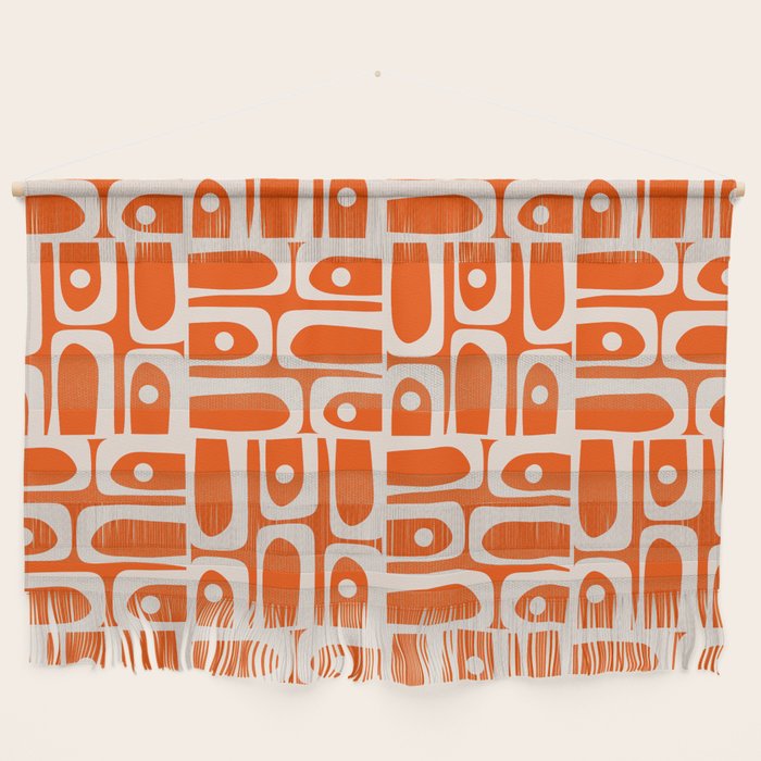 Mid Century Modern Piquet Abstract Multi Pattern in 70s Tangerine Orange and Cream Beige Wall Hanging Gallery Image 1