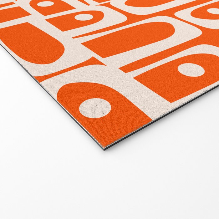 Mid Century Modern Piquet Abstract Multi Pattern in 70s Tangerine Orange and Cream Beige Welcome Mat Gallery Image 2