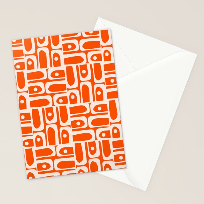 Mid Century Modern Piquet Abstract Multi Pattern in 70s Tangerine Orange and Cream Beige Stationery Card Gallery Image 2