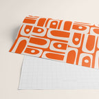 Mid Century Modern Piquet Abstract Multi Pattern in 70s Tangerine Orange and Cream Beige Wrapping Paper Gallery Image 2