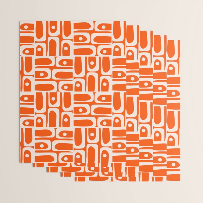 Mid Century Modern Piquet Abstract Multi Pattern in 70s Tangerine Orange and Cream Beige Wrapping Paper Gallery Image 3