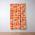 Mid Century Modern Piquet Abstract Multi Pattern in 70s Tangerine Orange and Cream Beige Window Curtain Gallery Image 3
