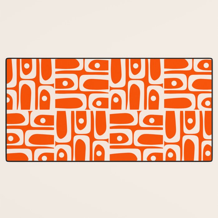 Mid Century Modern Piquet Abstract Multi Pattern in 70s Tangerine Orange and Cream Beige Desk Mat Gallery Image 3