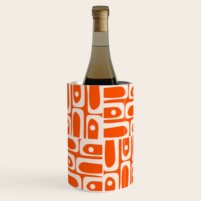 Mid Century Modern Piquet Abstract Multi Pattern in 70s Tangerine Orange and Cream Beige Wine Chiller Gallery Image 2