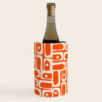 Mid Century Modern Piquet Abstract Multi Pattern in 70s Tangerine Orange and Cream Beige Wine Chiller Gallery Image 2