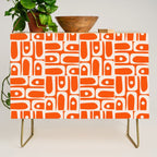 Mid Century Modern Piquet Abstract Multi Pattern in 70s Tangerine Orange and Cream Beige Credenza Gallery Image 1