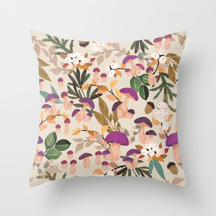 Magic mushroom forest H Throw Pillow Gallery Image 1