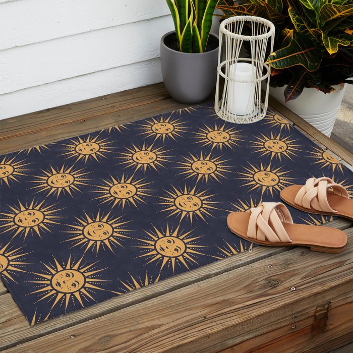 Freckled Suns - blue and gold Outdoor Rug Gallery Image 2