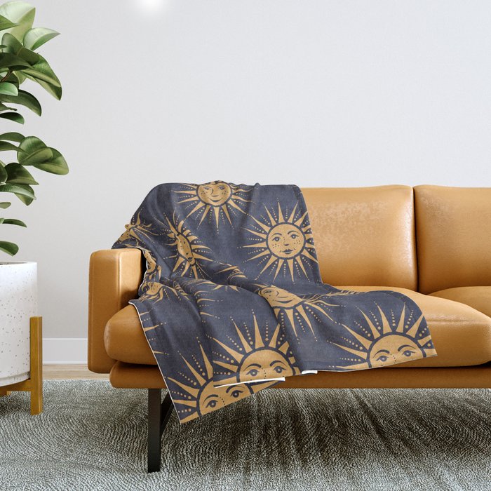 Freckled Suns - blue and gold Throw Blanket Gallery Image 1