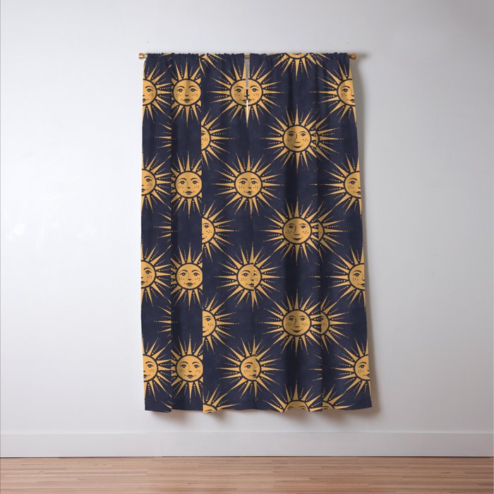 Freckled Suns - blue and gold Window Curtain Gallery Image 3