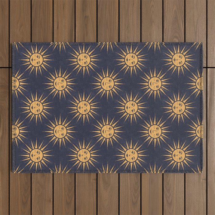 Freckled Suns - blue and gold Outdoor Rug Gallery Image 1