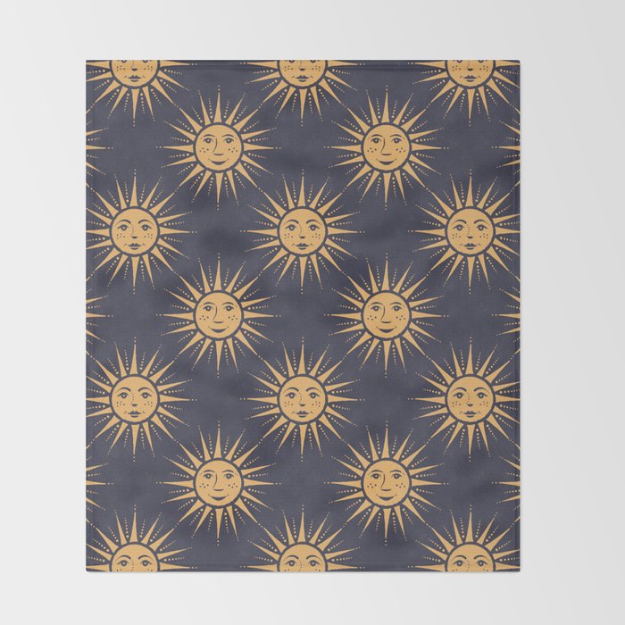 Freckled Suns - blue and gold Throw Blanket Gallery Image 2