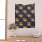 Freckled Suns - blue and gold Wall Tapestry Gallery Image 2