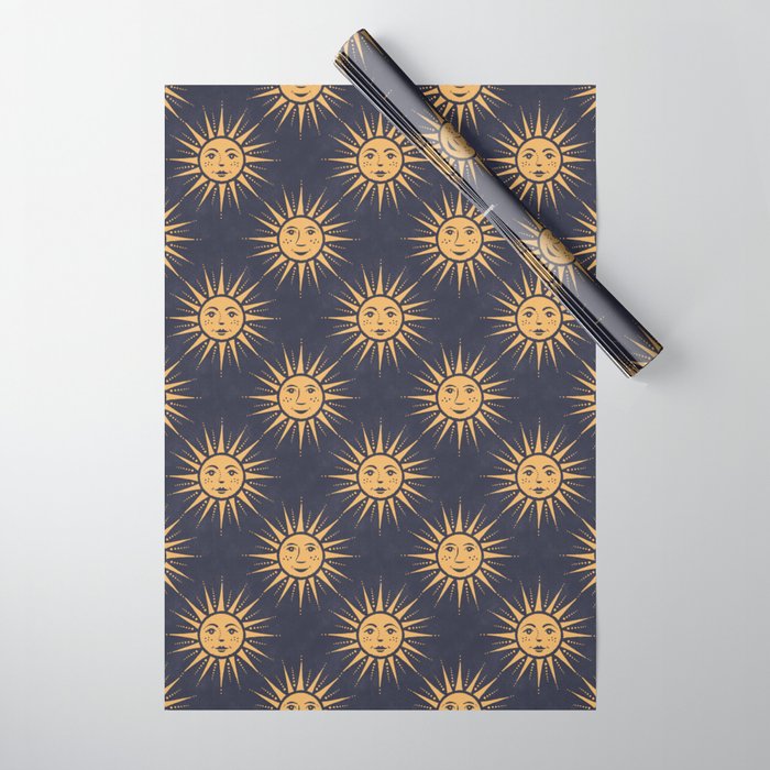 Freckled Suns - blue and gold Wrapping Paper Gallery Image 1