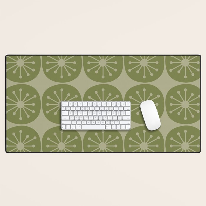 Mid Century Modern Atomic Dots Retro Pattern in Muted Vintage Olive Green Desk Mat Gallery Image 1