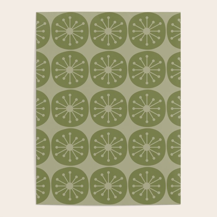 Mid Century Modern Atomic Dots Retro Pattern in Muted Vintage Olive Green Poster Gallery Image 1