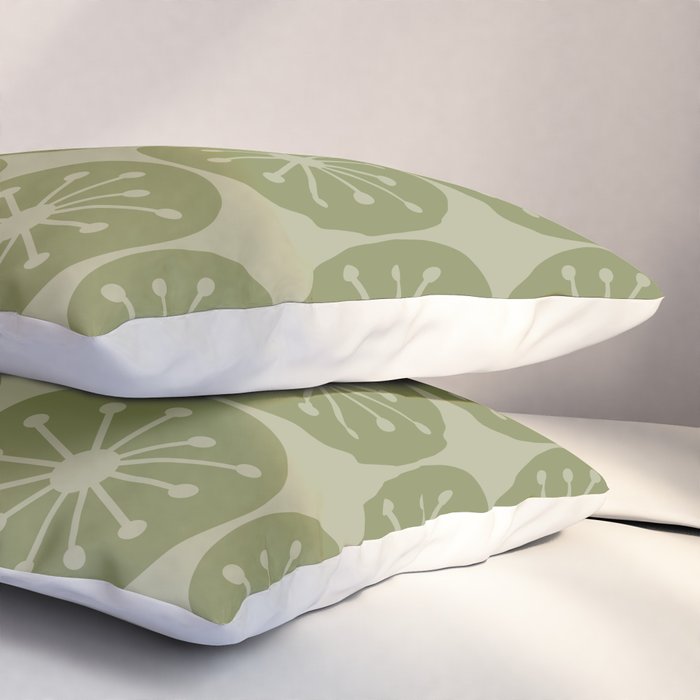 Mid Century Modern Atomic Dots Retro Pattern in Muted Vintage Olive Green Pillow Sham Gallery Image 3