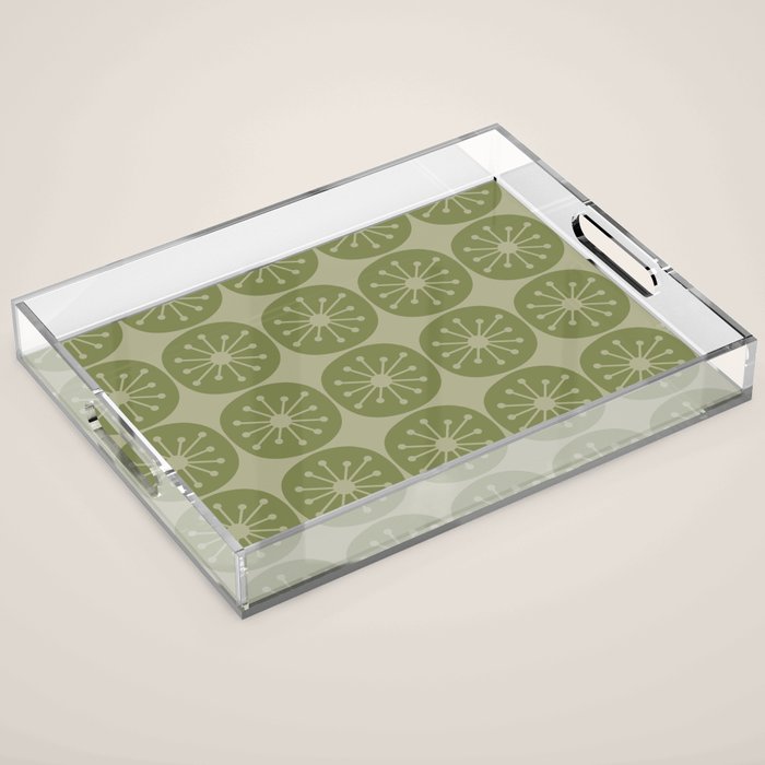 Mid Century Modern Atomic Dots Retro Pattern in Muted Vintage Olive Green Acrylic Tray Gallery Image 1