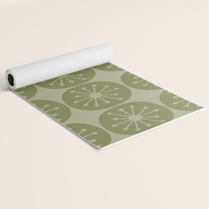 Mid Century Modern Atomic Dots Retro Pattern in Muted Vintage Olive Green Yoga Mat Gallery Image 2