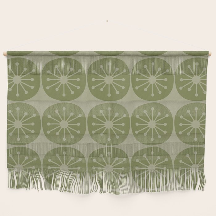 Mid Century Modern Atomic Dots Retro Pattern in Muted Vintage Olive Green Wall Hanging Gallery Image 1