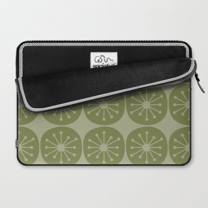 Mid Century Modern Atomic Dots Retro Pattern in Muted Vintage Olive Green Laptop Sleeve Gallery Image 2