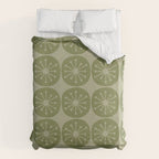 Mid Century Modern Atomic Dots Retro Pattern in Muted Vintage Olive Green Duvet Cover Gallery Image 6