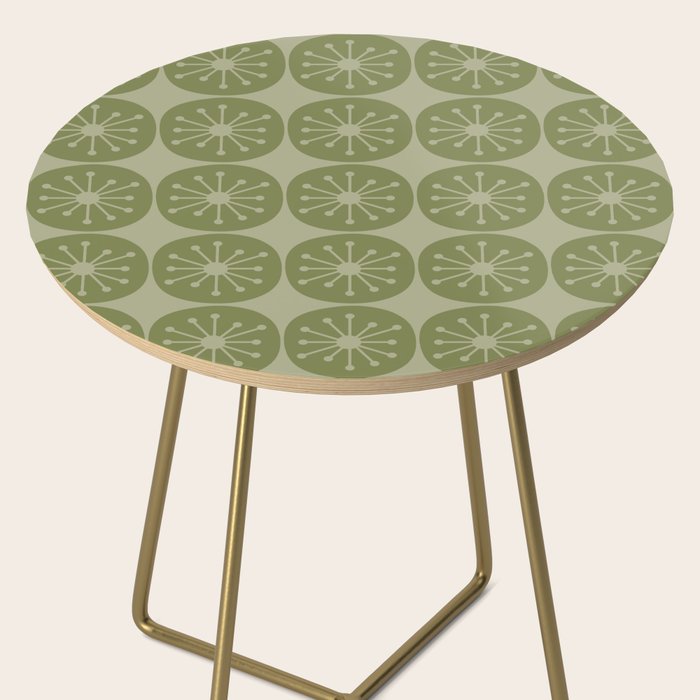 Mid Century Modern Atomic Dots Retro Pattern in Muted Vintage Olive Green Side Table Gallery Image 2