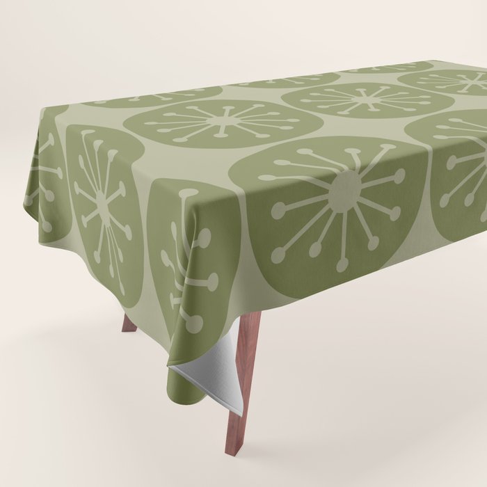 Mid Century Modern Atomic Dots Retro Pattern in Muted Vintage Olive Green Tablecloth
