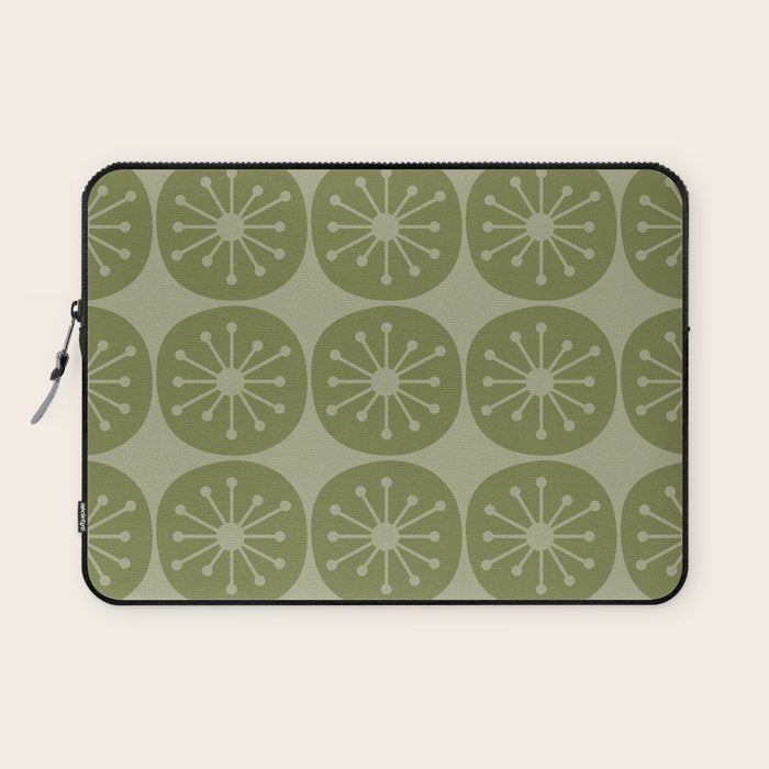 Mid Century Modern Atomic Dots Retro Pattern in Muted Vintage Olive Green Laptop Sleeve Gallery Image 1