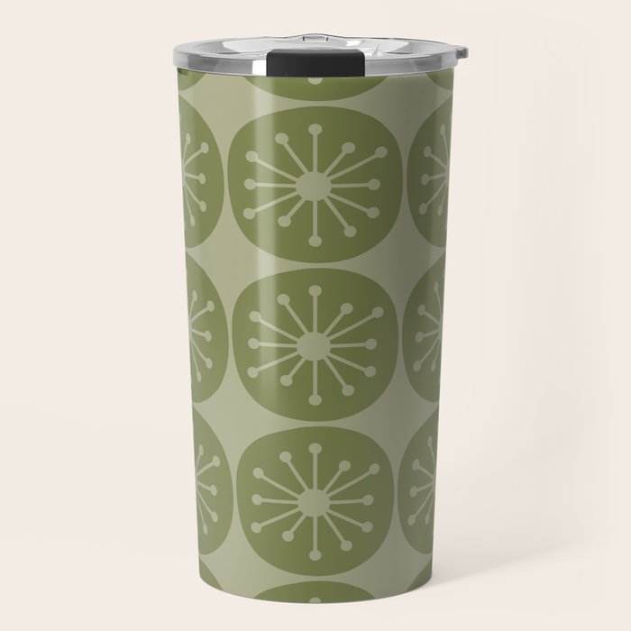 Mid Century Modern Atomic Dots Retro Pattern in Muted Vintage Olive Green Travel Mug Gallery Image 1