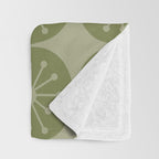 Mid Century Modern Atomic Dots Retro Pattern in Muted Vintage Olive Green Throw Blanket Gallery Image 3