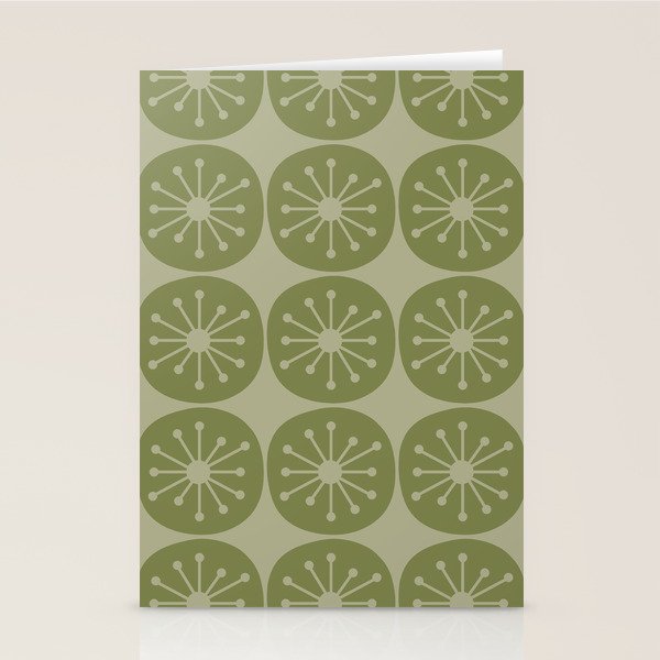 Mid Century Modern Atomic Dots Retro Pattern in Muted Vintage Olive Green Stationery Card Gallery Image 2