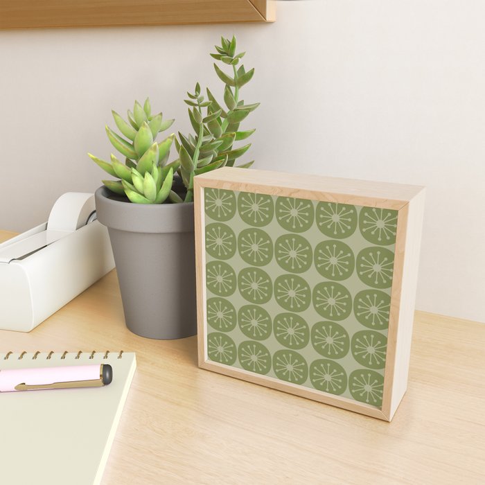 Mid Century Modern Atomic Dots Retro Pattern in Muted Vintage Olive Green Mini Art Print Gallery Image 2