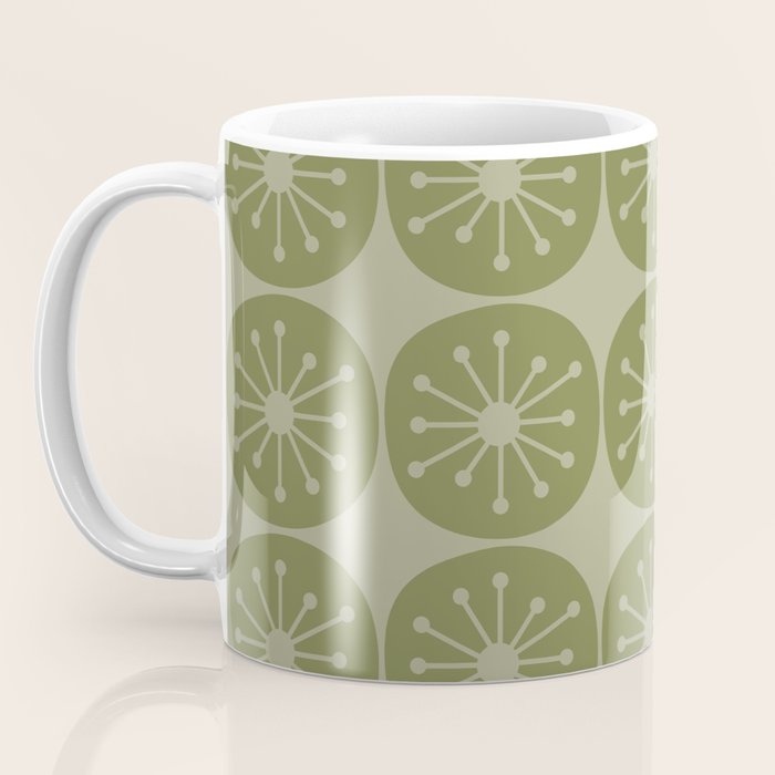 Mid Century Modern Atomic Dots Retro Pattern in Muted Vintage Olive Green Coffee Mug Gallery Image 3