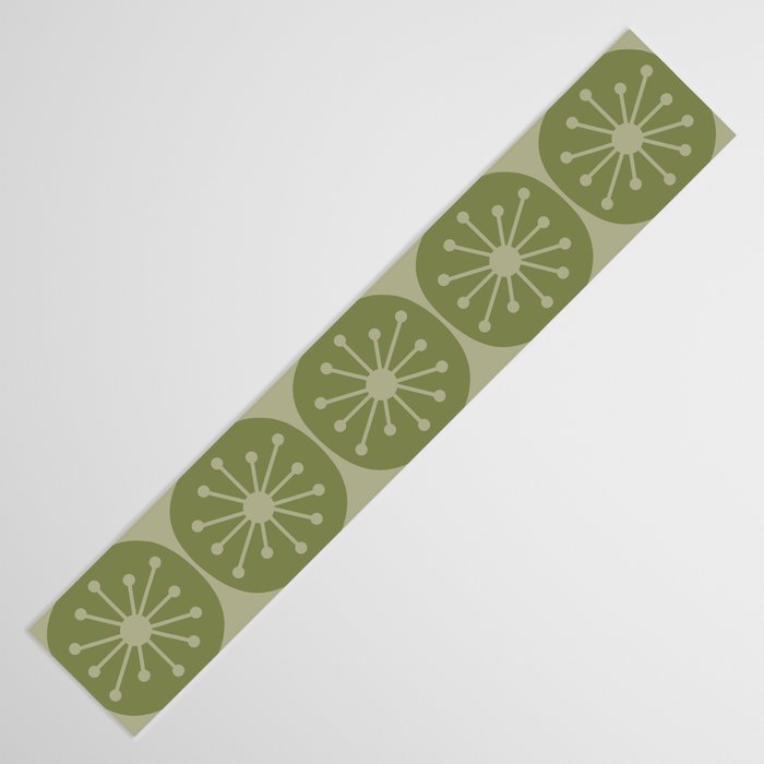 Mid Century Modern Atomic Dots Retro Pattern in Muted Vintage Olive Green Table Runner Gallery Image 3