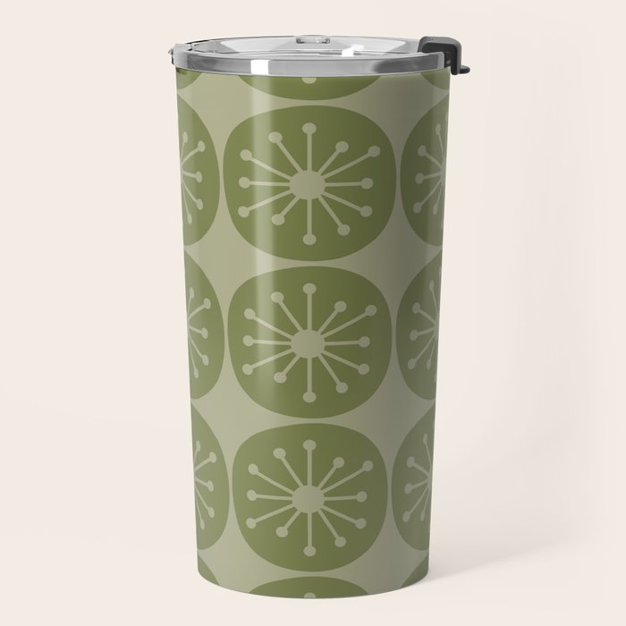 Mid Century Modern Atomic Dots Retro Pattern in Muted Vintage Olive Green Travel Mug Gallery Image 2