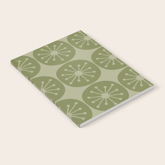 Mid Century Modern Atomic Dots Retro Pattern in Muted Vintage Olive Green Notebook Gallery Image 1