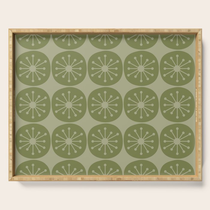 Mid Century Modern Atomic Dots Retro Pattern in Muted Vintage Olive Green Serving Tray Gallery Image 1