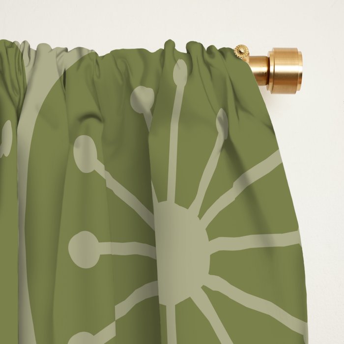 Mid Century Modern Atomic Dots Retro Pattern in Muted Vintage Olive Green Window Curtain Gallery Image 2